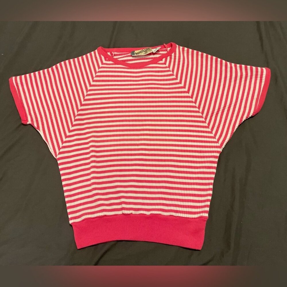 VINTAGE DIANE VON FURSTENBURG 80s batwing sleeve Pink white Stripe Knit Shirt M